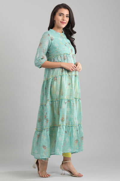 Green Band Collar A-Line kurta