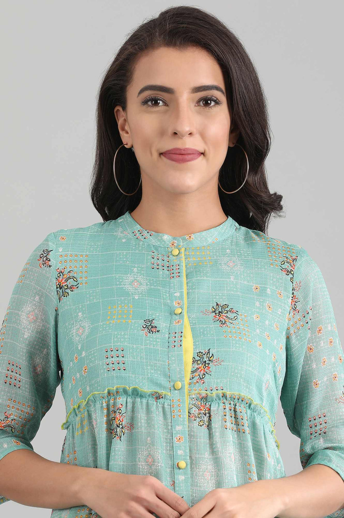 Green Band Collar A-Line kurta