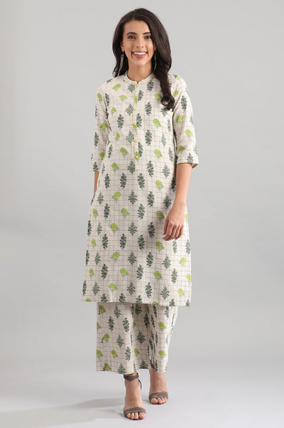 Disha Patani's Natural Band Collar Printed kurta