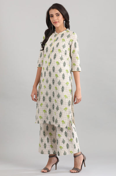 Disha Patani's Natural Band Collar Printed kurta