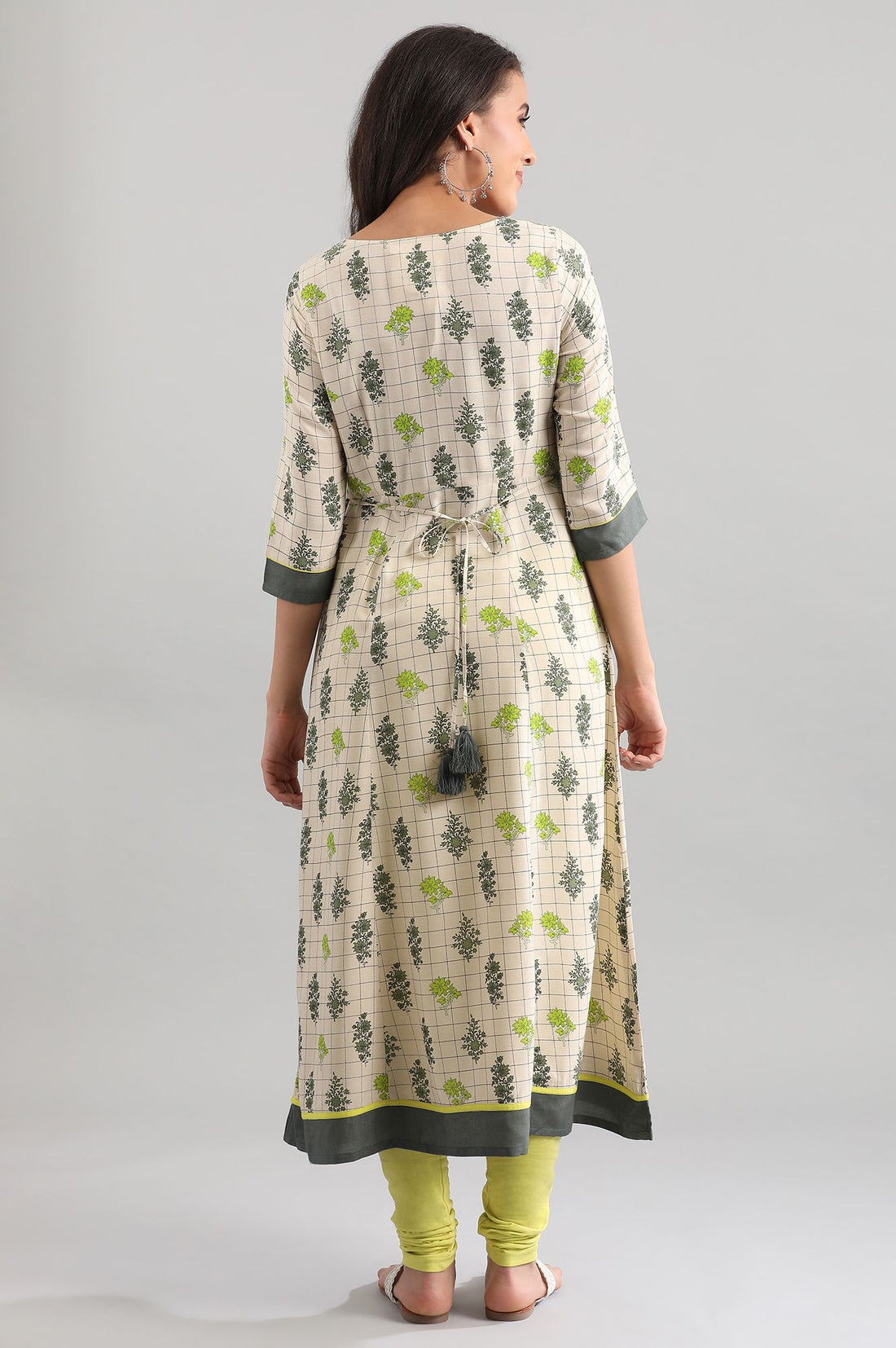 White Round Neck Printed Liva kurta
