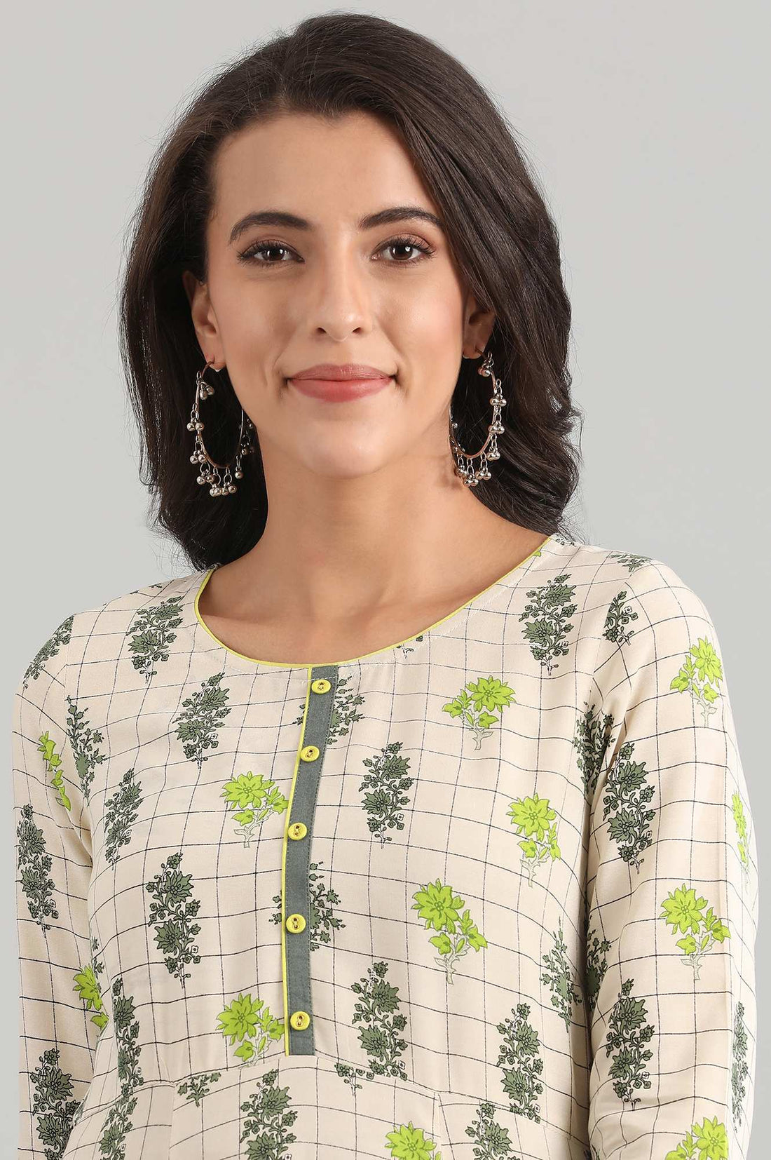 White Round Neck Printed Liva kurta