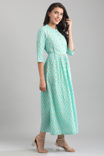 Green Band Collar Printed Liva kurta