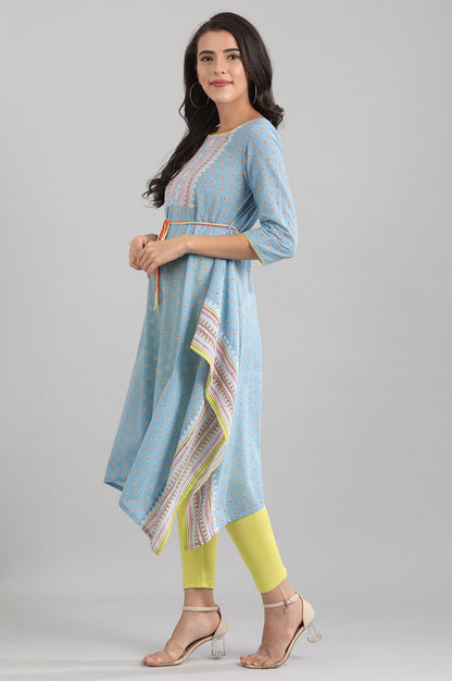 Blue Round Neck Printed kurta