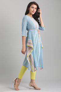 Blue Round Neck Printed kurta
