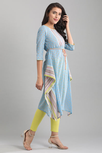 Blue Round Neck Printed kurta