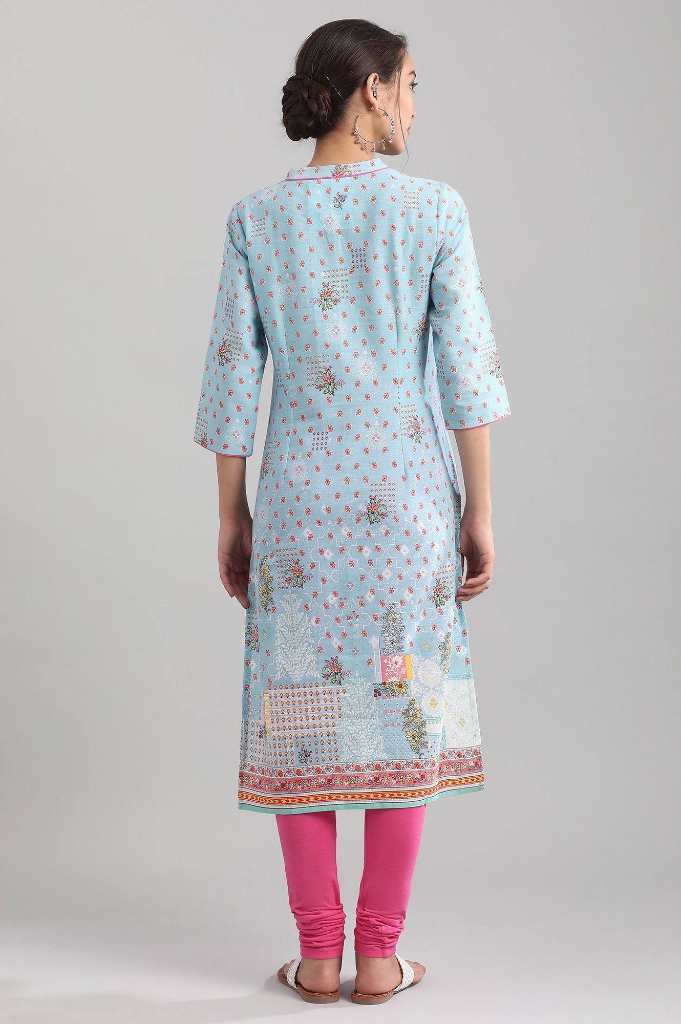 Blue Band Collar Printed kurta