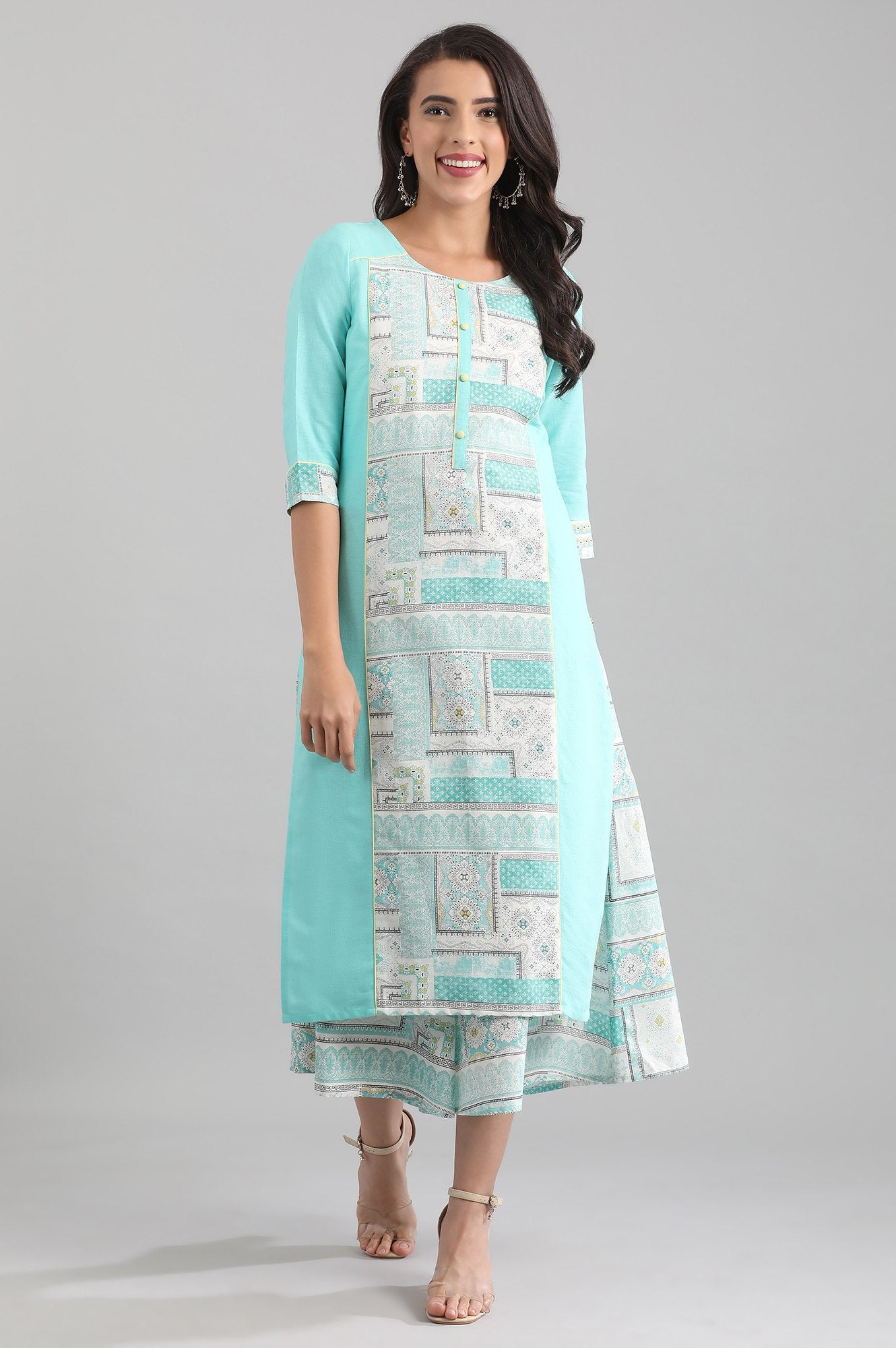 Green Round Neck Printed kurta