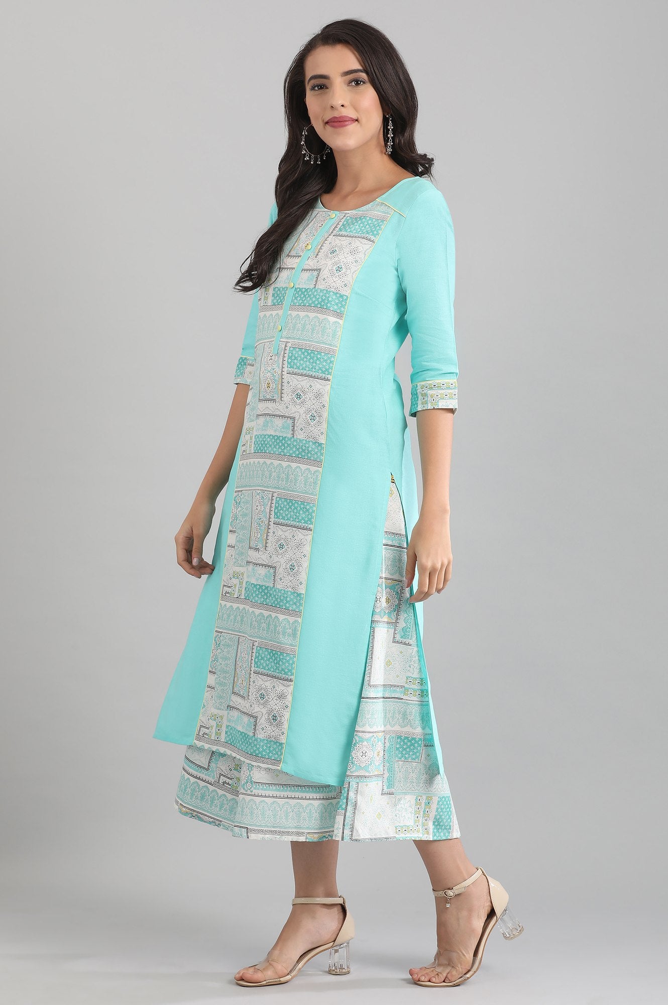 Green Round Neck Printed kurta