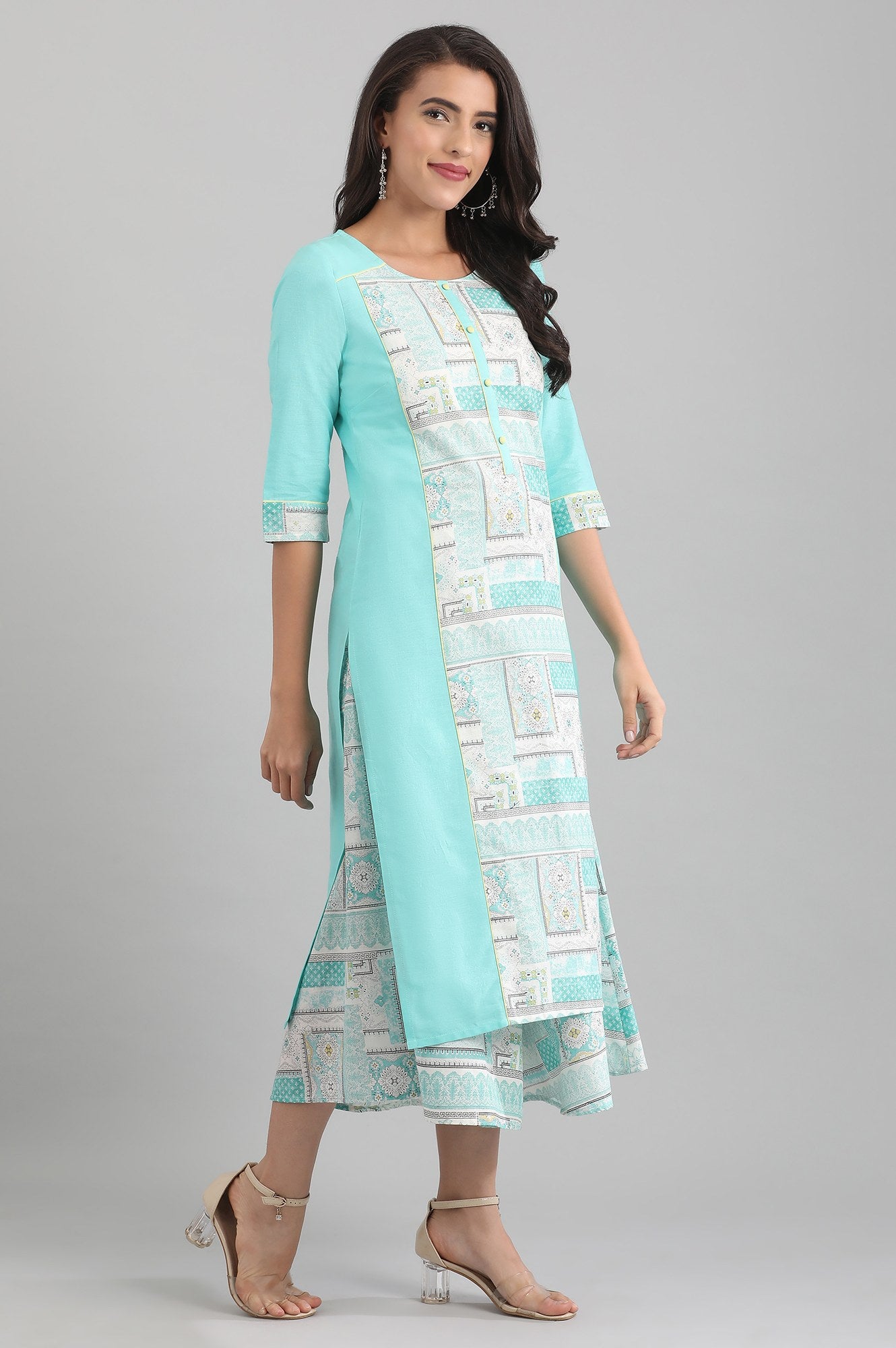 Green Round Neck Printed kurta