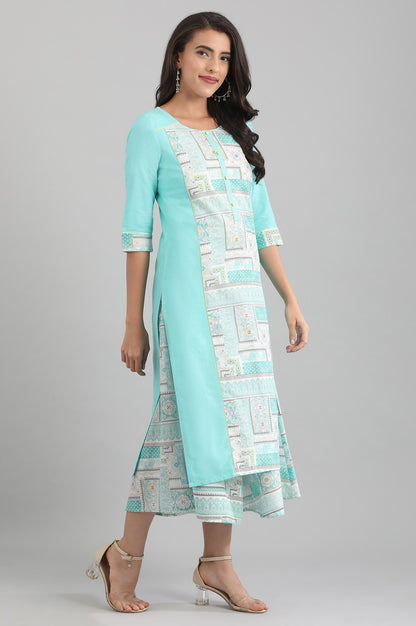 Green Round Neck Printed kurta