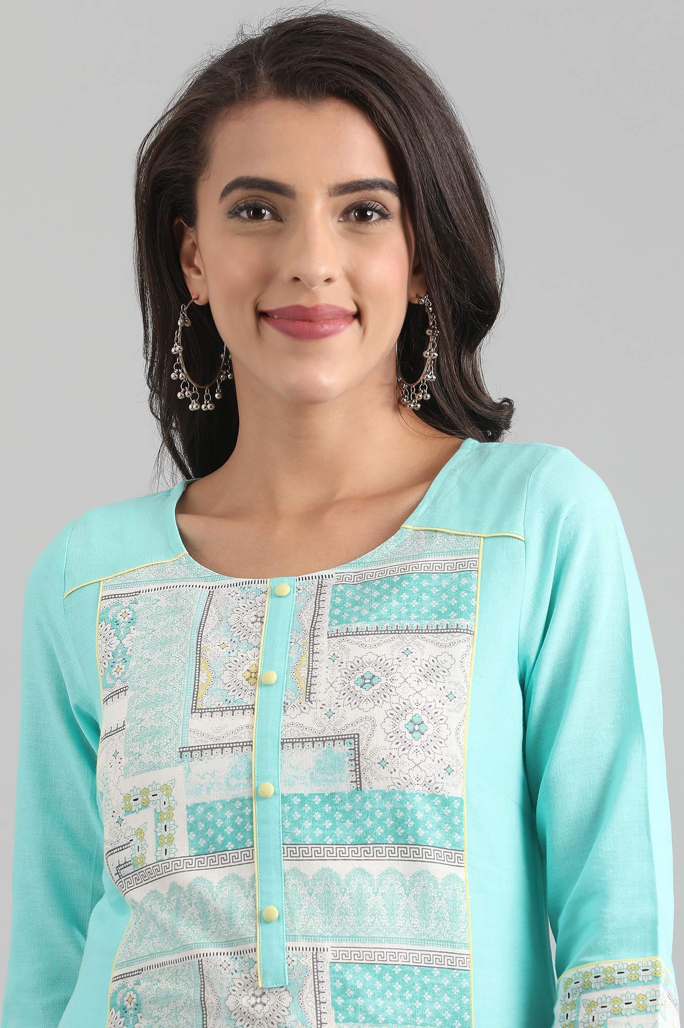 Green Round Neck Printed kurta