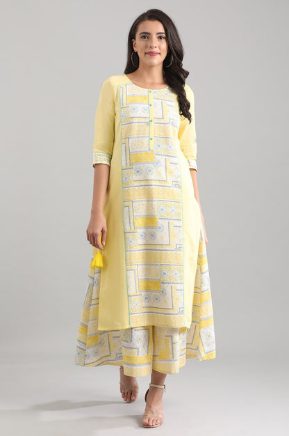 Yellow Round Neck Printed kurta