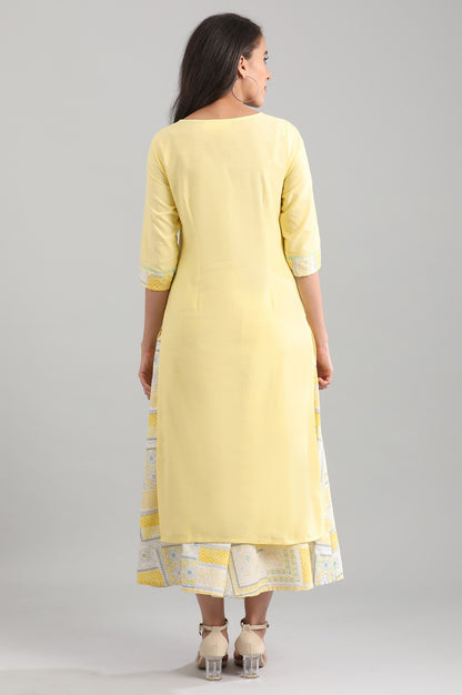 Yellow Round Neck Printed kurta