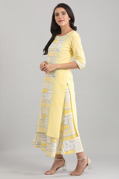 Yellow Round Neck Printed kurta