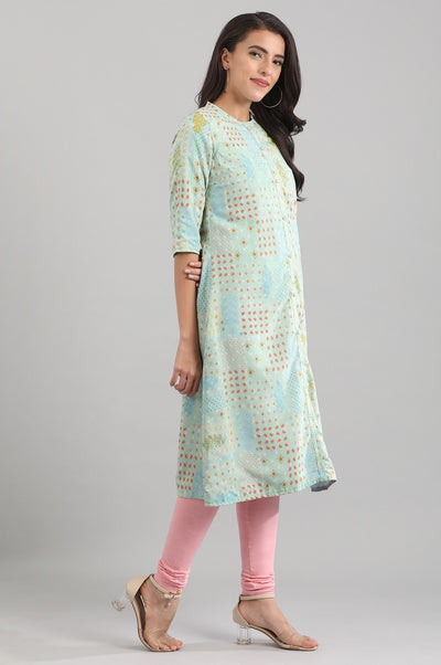 Green Band Collar Printed Reversible kurta