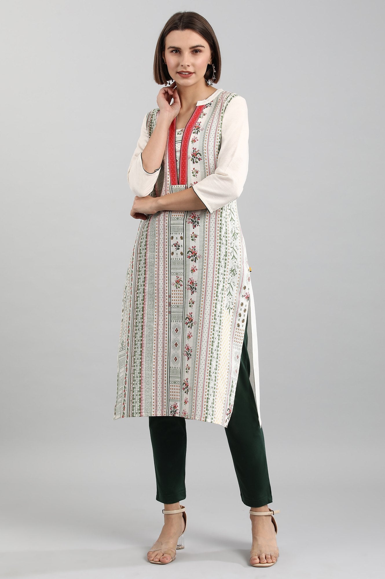 Off-White Band Collar Printed kurta