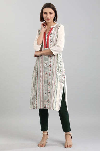 Off-White Band Collar Printed kurta