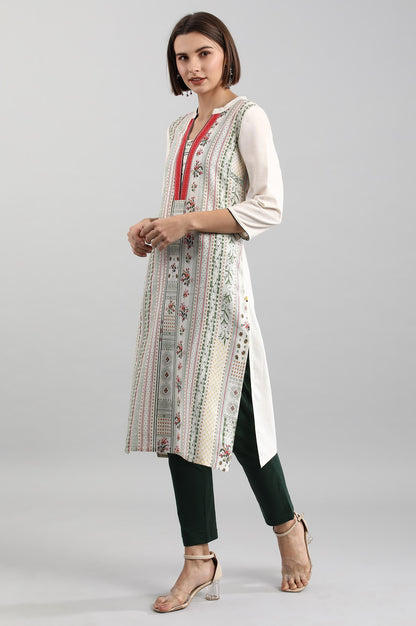 Off-White Band Collar Printed kurta