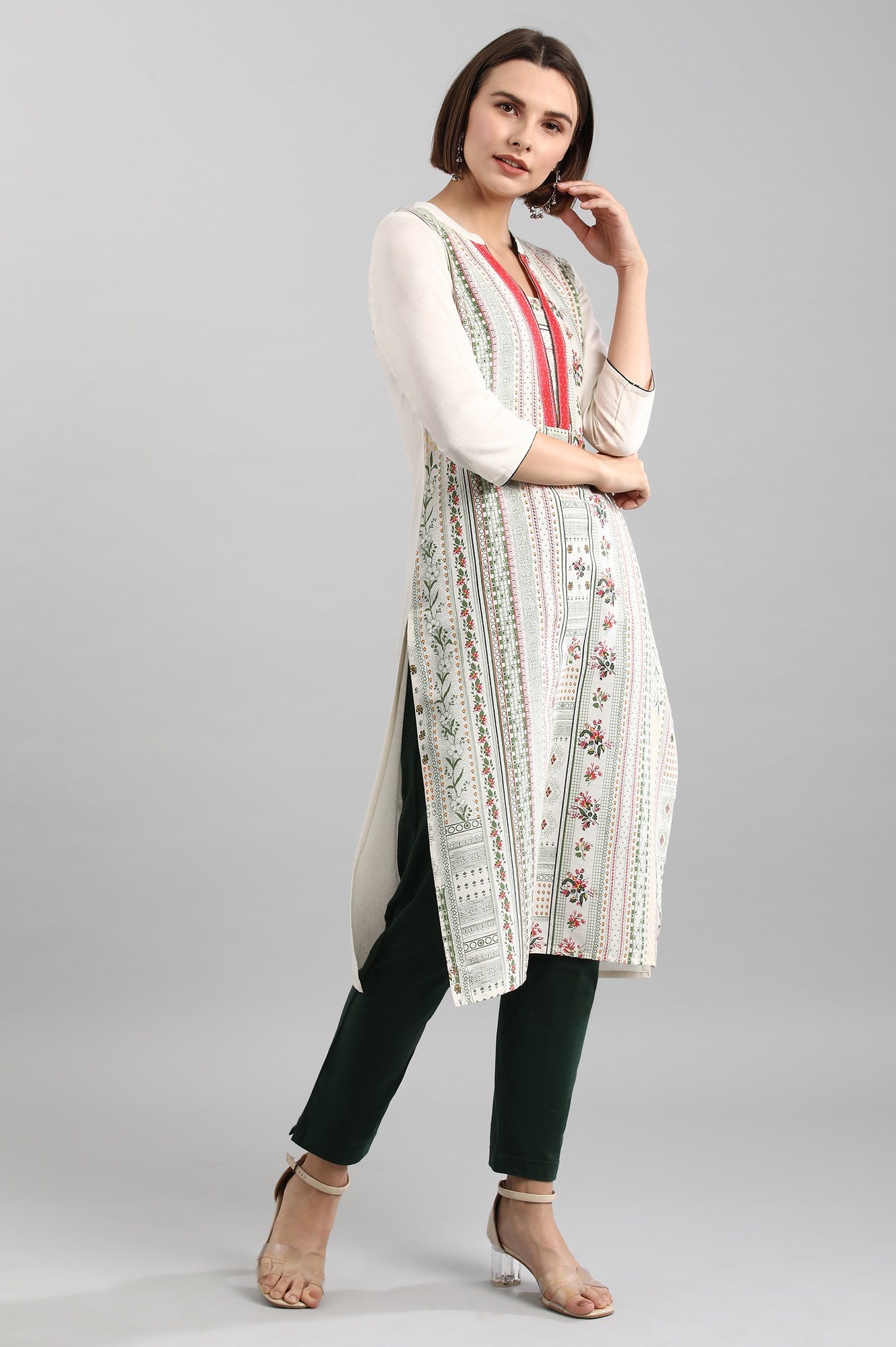 Off-White Band Collar Printed kurta