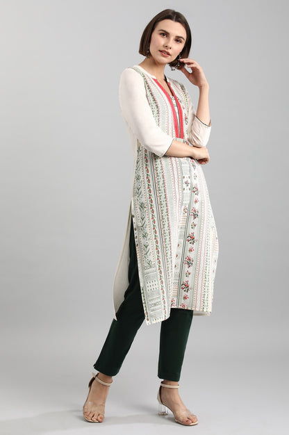 Off-White Band Collar Printed kurta