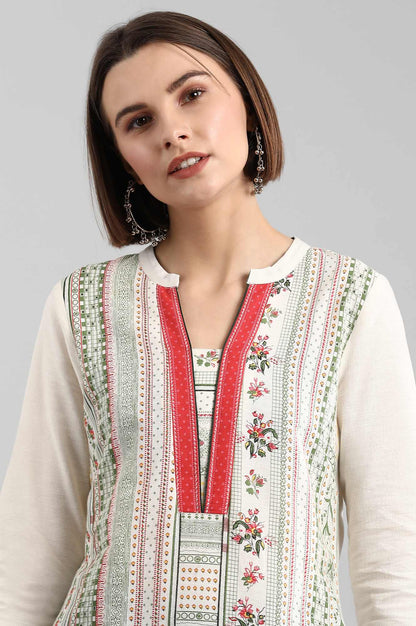 Off-White Band Collar Printed kurta