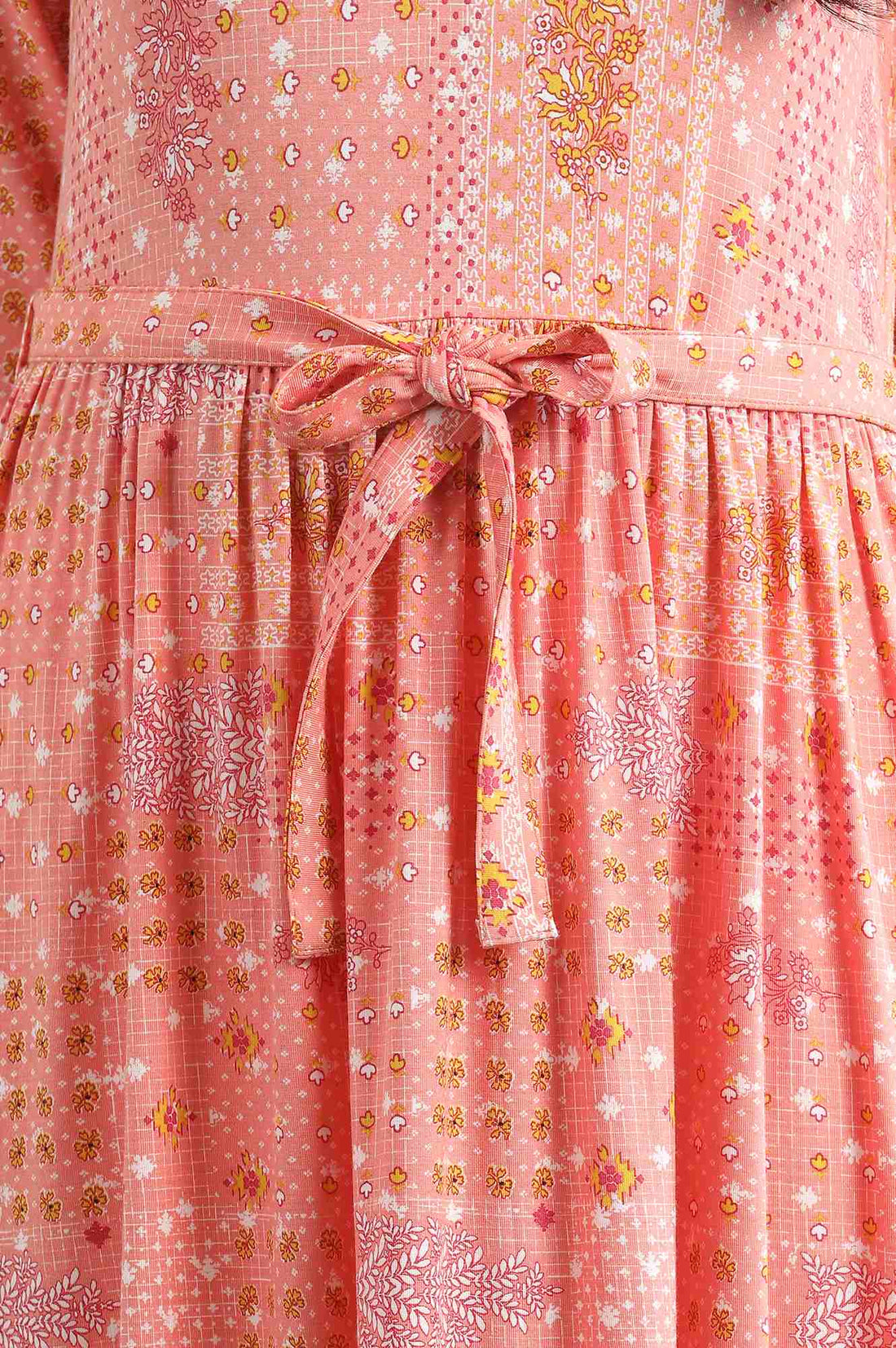 Peach Round Neck Floral Print Liva Dress