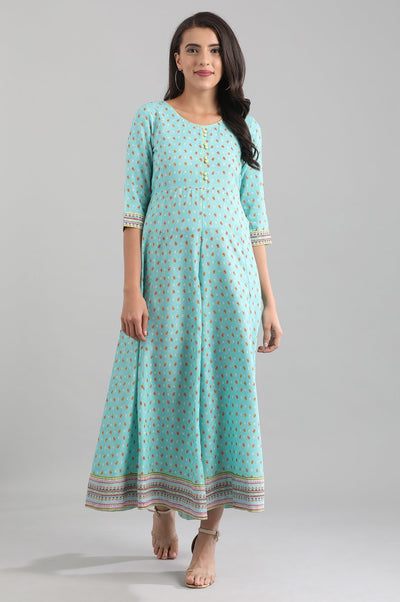 Green Round Neck Printed Liva Jumpsuit