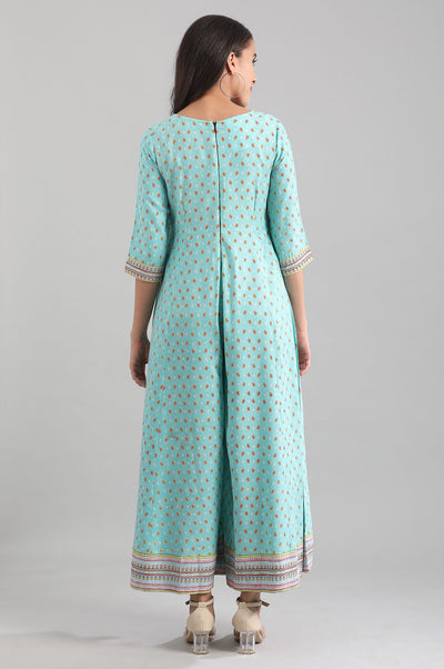 Green Round Neck Printed Liva Jumpsuit