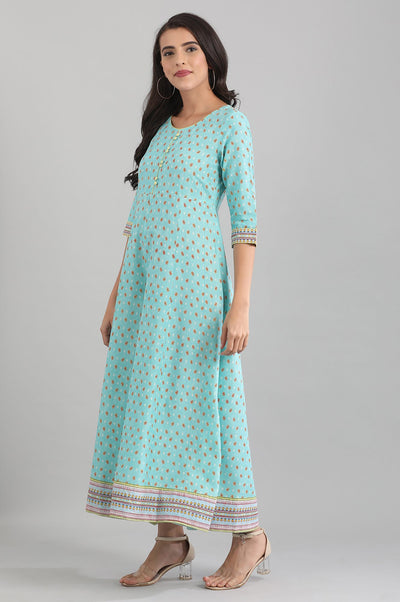 Green Round Neck Printed Liva Jumpsuit