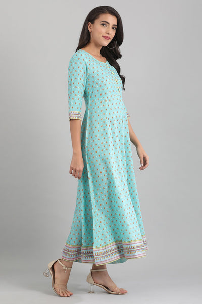Green Round Neck Printed Liva Jumpsuit
