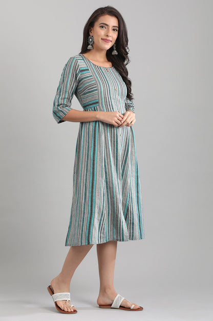 Grey Round Neck Yarn-dyed Dress