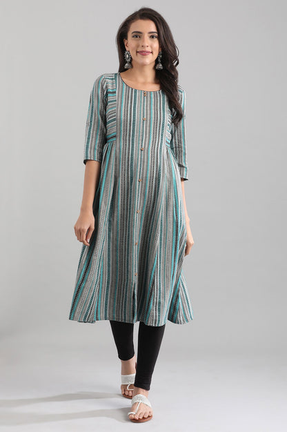 Grey Round Neck Yarn-dyed Dress