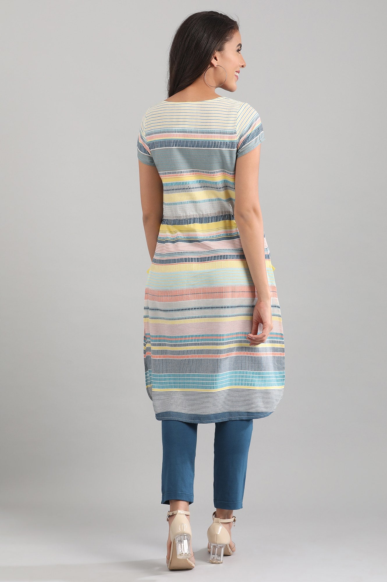 Blue Round Neck yarn-dyed Dress