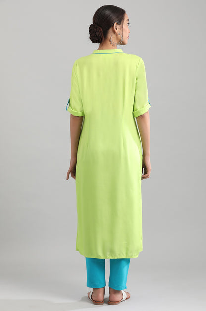 Green Band Collar Yarn-dyed Liva kurta