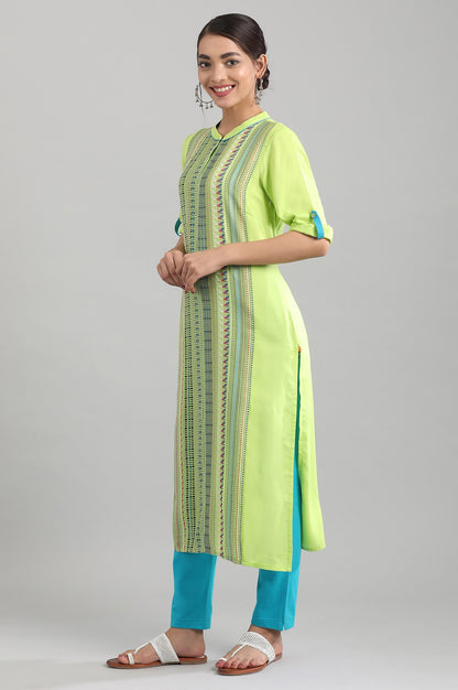 Green Band Collar Yarn-dyed Liva kurta