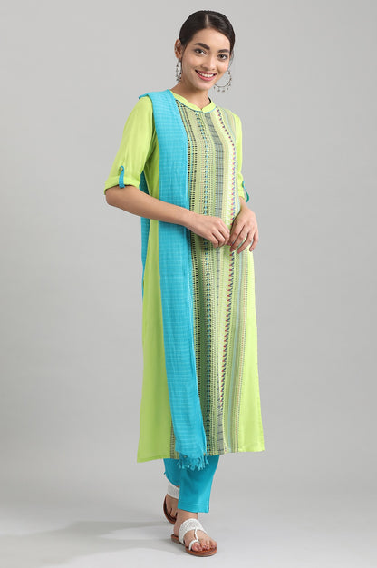 Green Band Collar Yarn-dyed Liva kurta