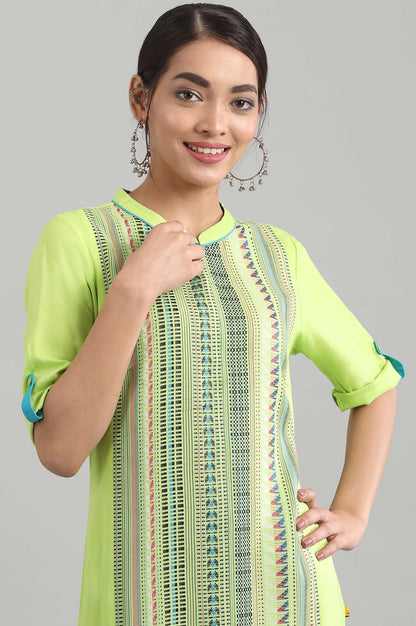 Green Band Collar Yarn-dyed Liva kurta