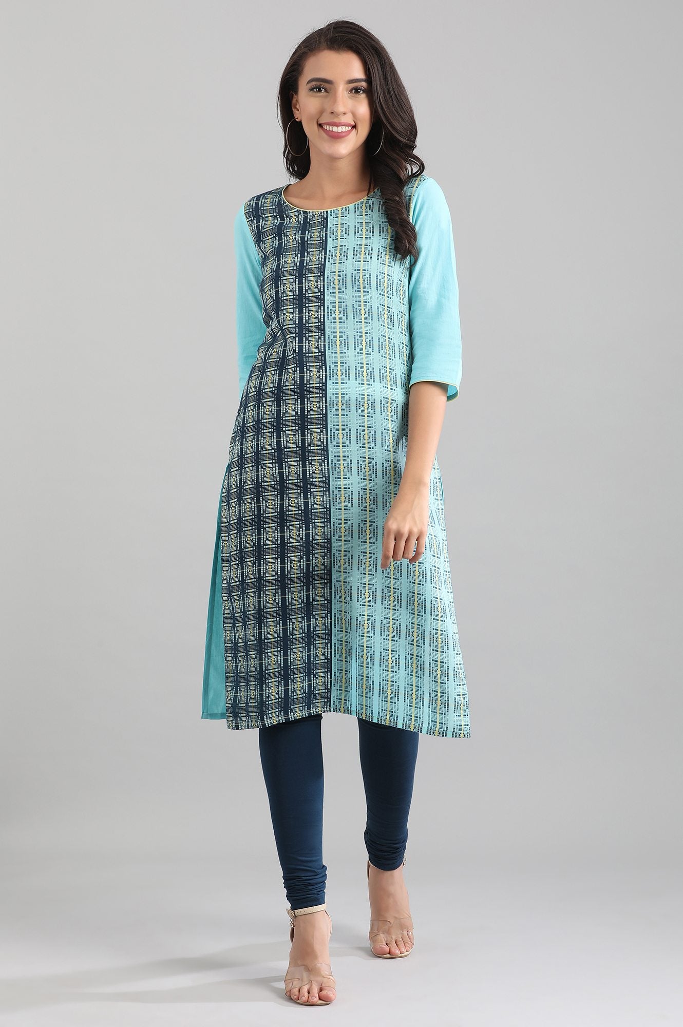 Blue Round Neck Yarn-dyed kurta