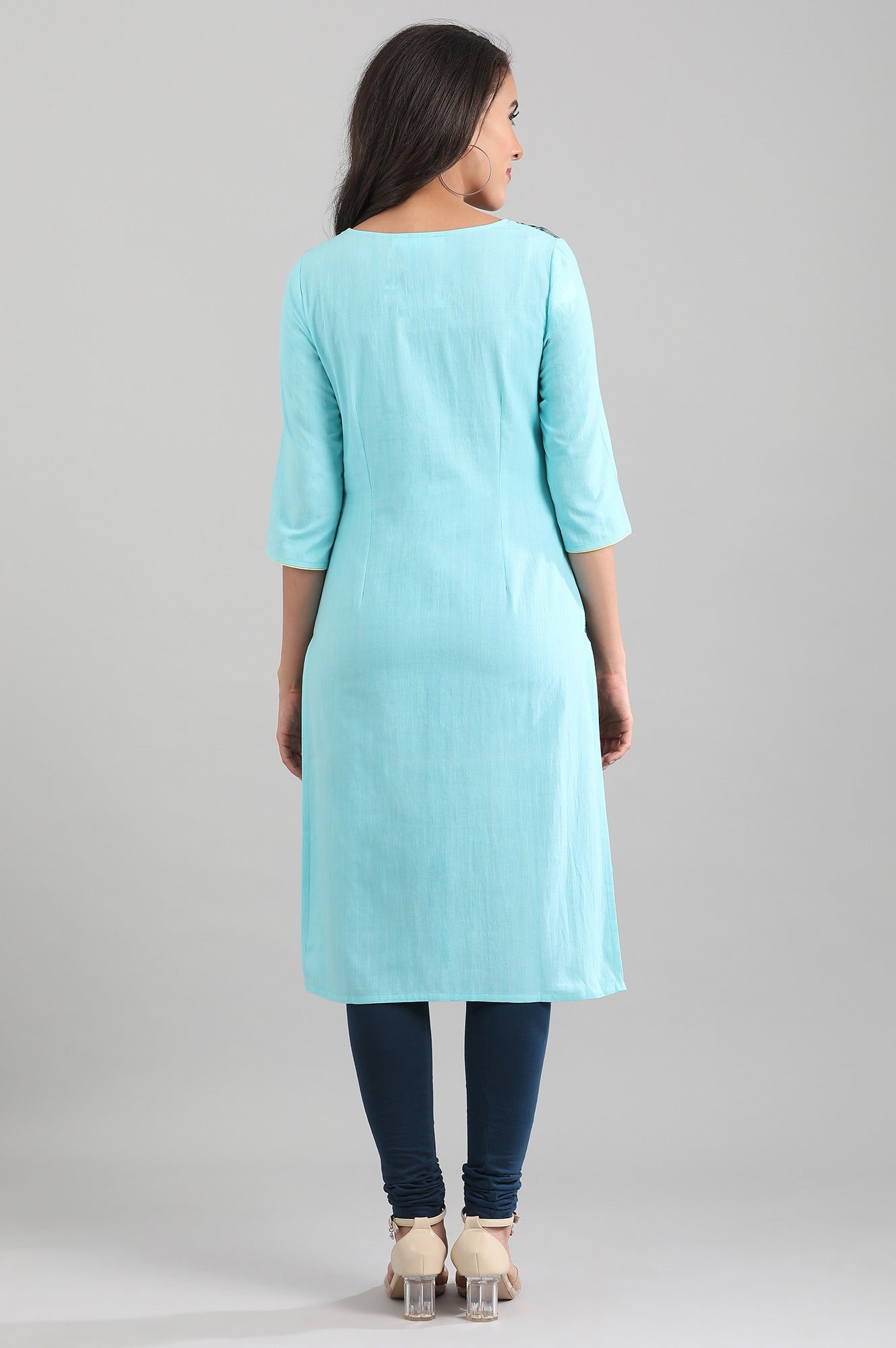 Blue Round Neck Yarn-dyed kurta