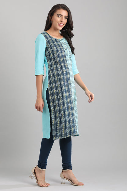 Blue Round Neck Yarn-dyed kurta