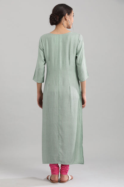 Green Round Neck Yarn-dyed Liva kurta