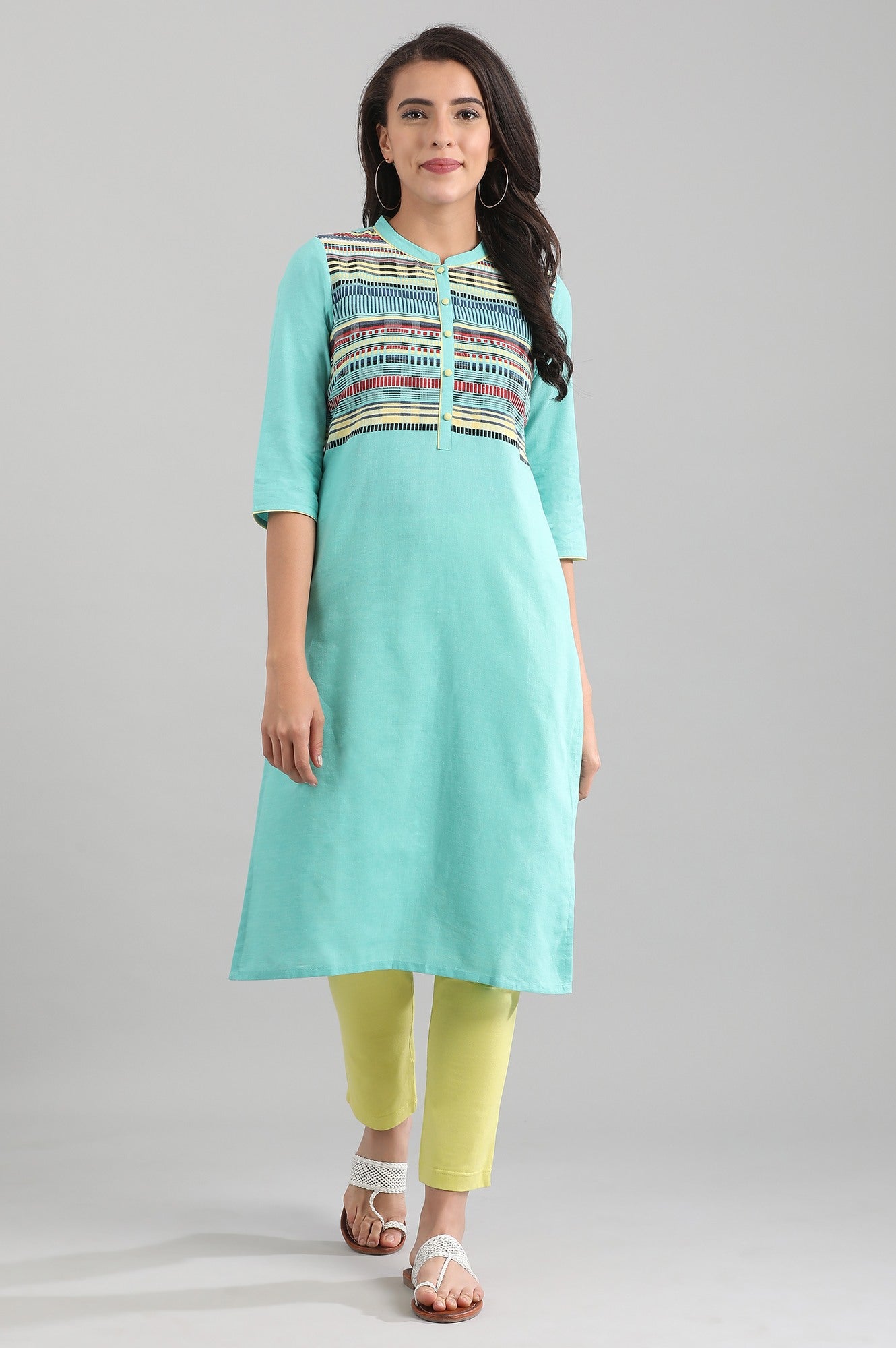 Blue Band Collar Yarn-dyed kurta