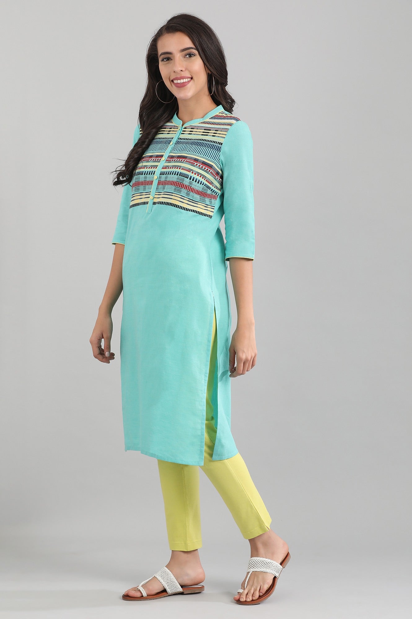 Blue Band Collar Yarn-dyed kurta