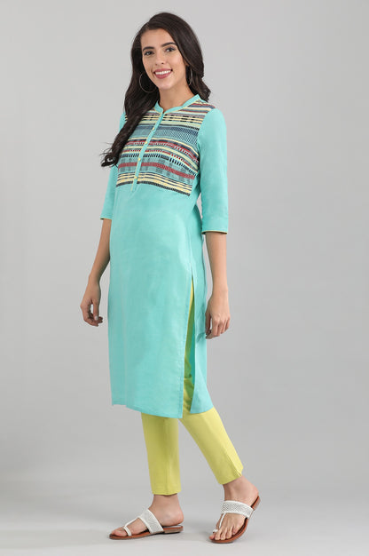 Blue Band Collar Yarn-dyed kurta