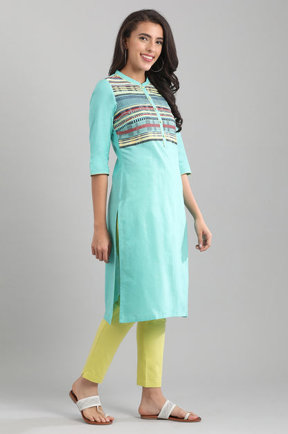 Blue Band Collar Yarn-dyed kurta