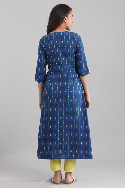 Blue Round Neck yarn-dyed Dress