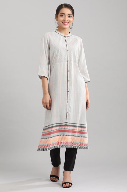 Grey Round Neck Yarn-dyed Liva kurta