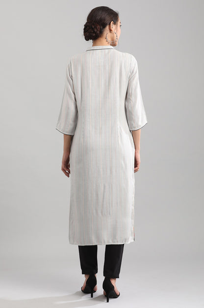 Grey Round Neck Yarn-dyed Liva kurta