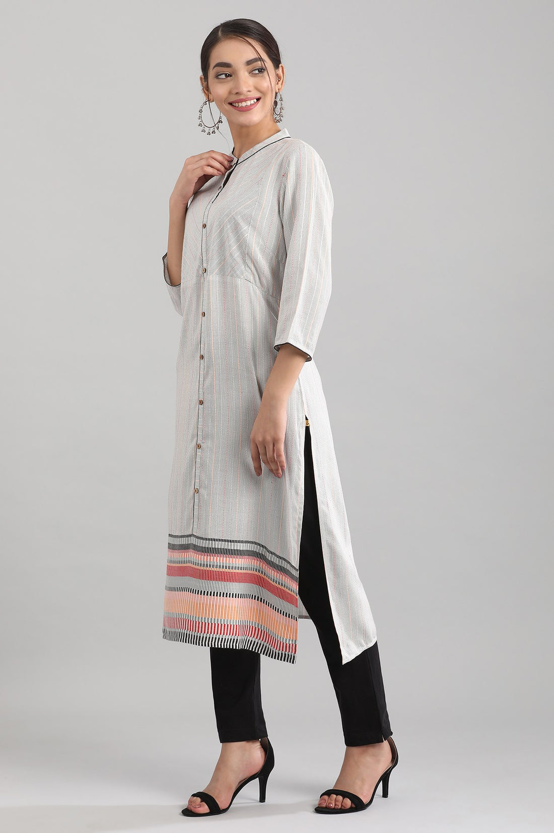 Grey Round Neck Yarn-dyed Liva kurta